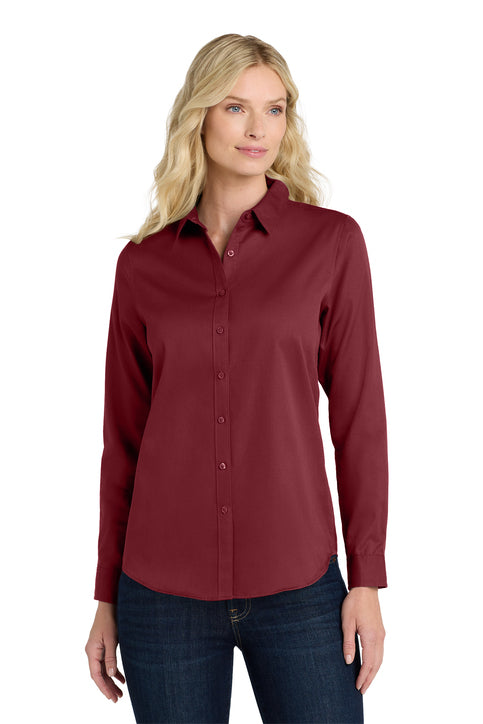 NEW INSIGNIA - Port Authority® Ladies Long Sleeve SuperPro React ™ - Burgundy