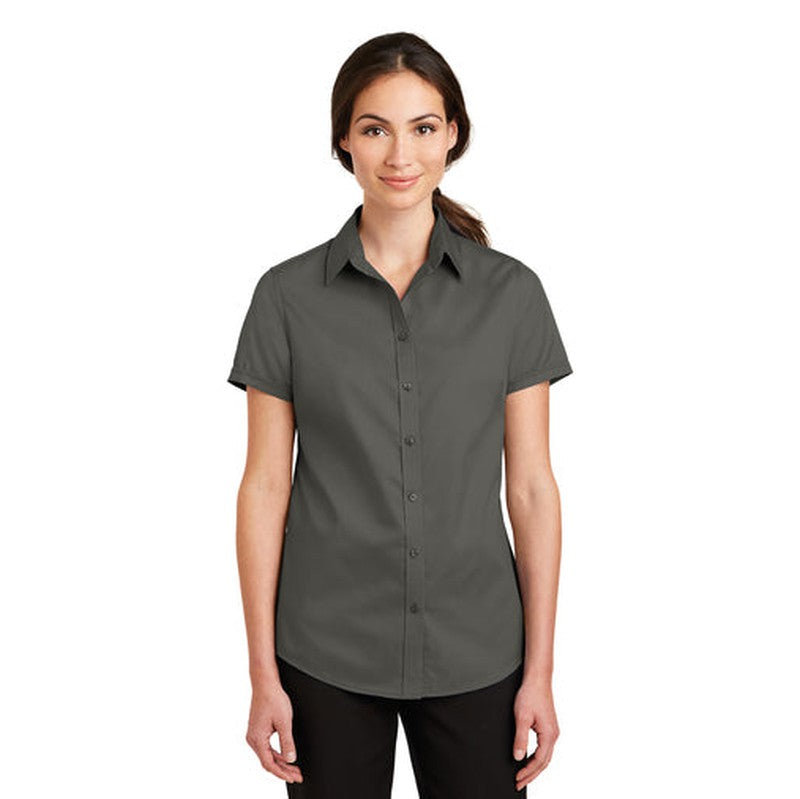 NEW INSIGNIA - Port Authority® Ladies Short Sleeve SuperPro™ Twill Shirt - Sterling Grey