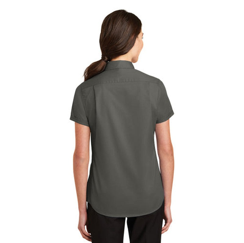 NEW INSIGNIA - Port Authority® Ladies Short Sleeve SuperPro™ Twill Shirt - Sterling Grey