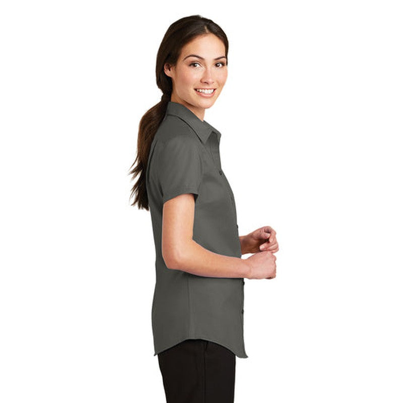NEW INSIGNIA - Port Authority® Ladies Short Sleeve SuperPro™ Twill Shirt - Sterling Grey