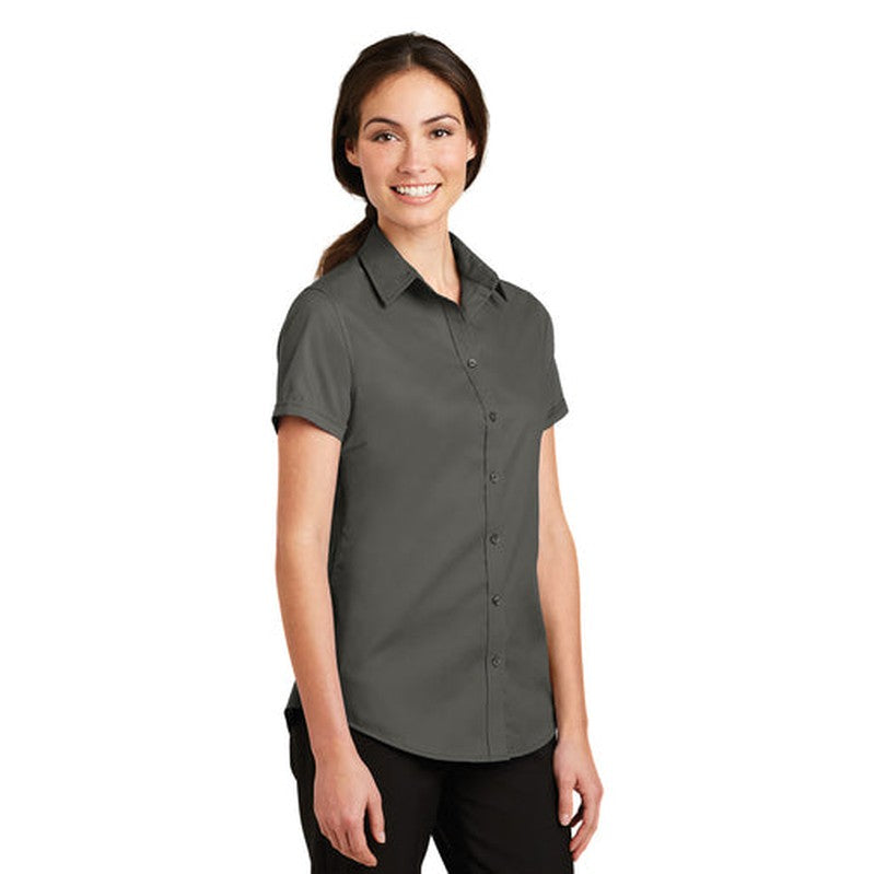 NEW INSIGNIA - Port Authority® Ladies Short Sleeve SuperPro™ Twill Shirt - Sterling Grey