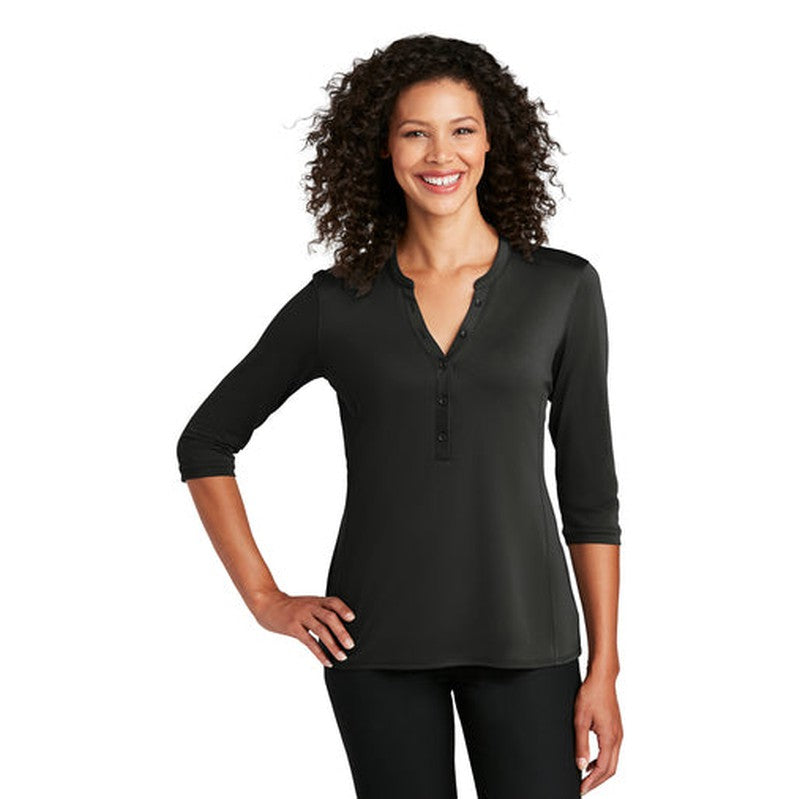 NEW INSIGNIA - Port Authority ® Ladies UV Choice Pique Henley - Black