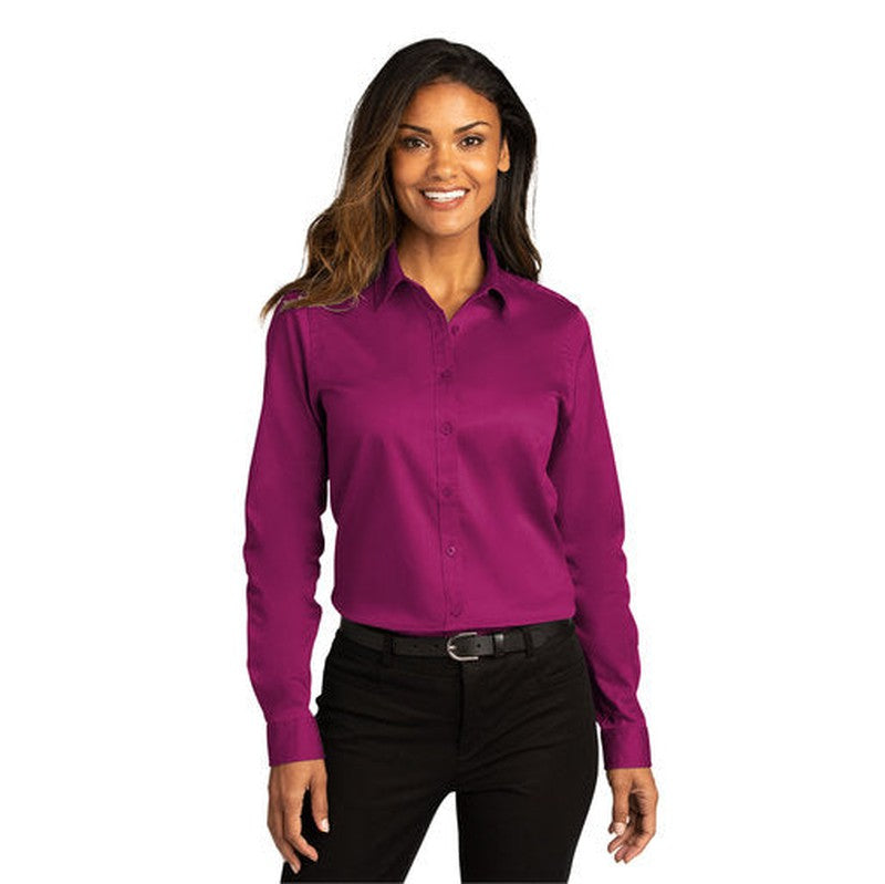 NEW INSIGNIA - Port Authority® Ladies Long Sleeve SuperPro React ™ - Wild Berry