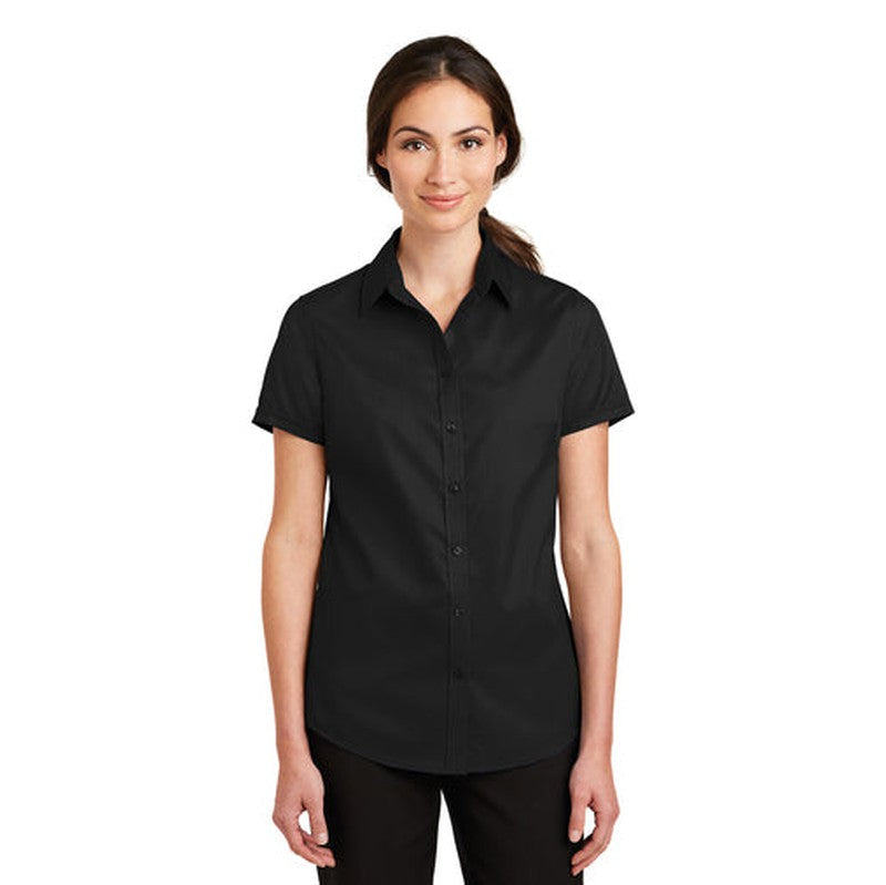 NEW INSIGNIA - Port Authority® Ladies Short Sleeve SuperPro™ Twill Shirt - Black