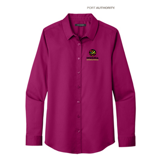 NEW INSIGNIA - Port Authority® Ladies Long Sleeve SuperPro React ™ - Wild Berry